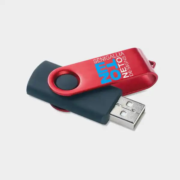 Unità USB girevole rossa e grigia.