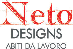 Neto progetta un logo in testo rosso e grigio.