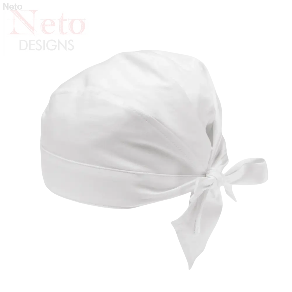 Copricapo chirurgico in cotone bianco con laccetti