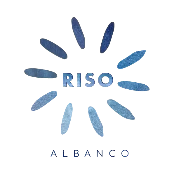 Logo con fiore in denim blu.