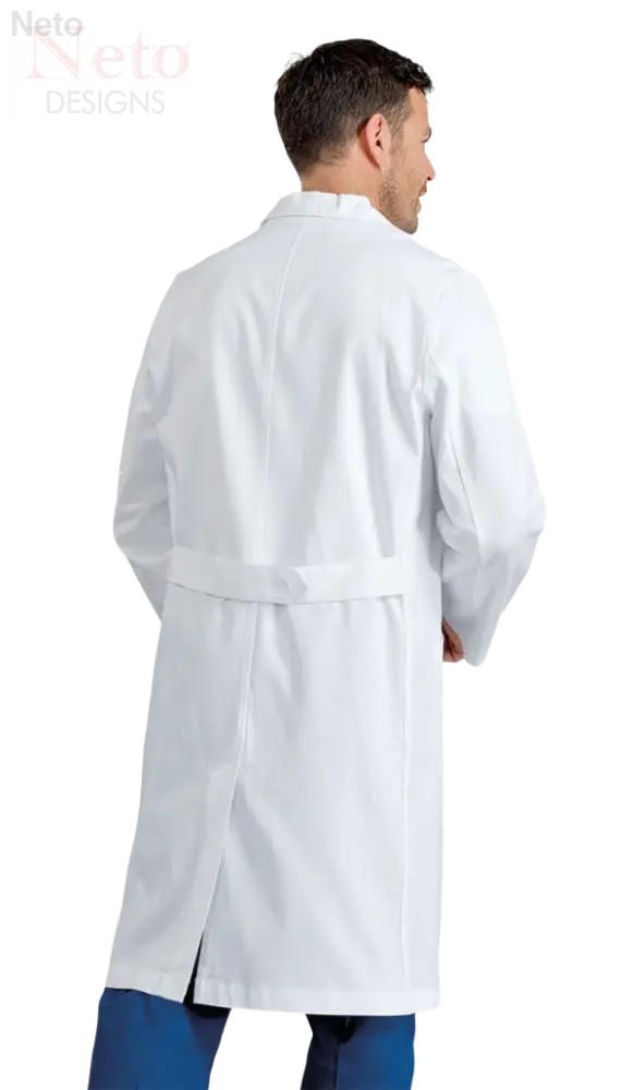 Camice medico uomo bianco con cintura e maniche lunghe