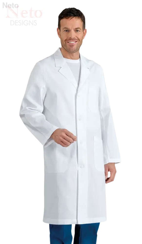 Camice medico uomo bianco con tasche e bottoni
