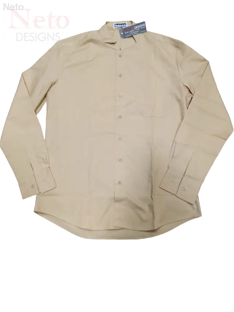 Camicia coreana in cotone khaki con colletto e maniche lunghe