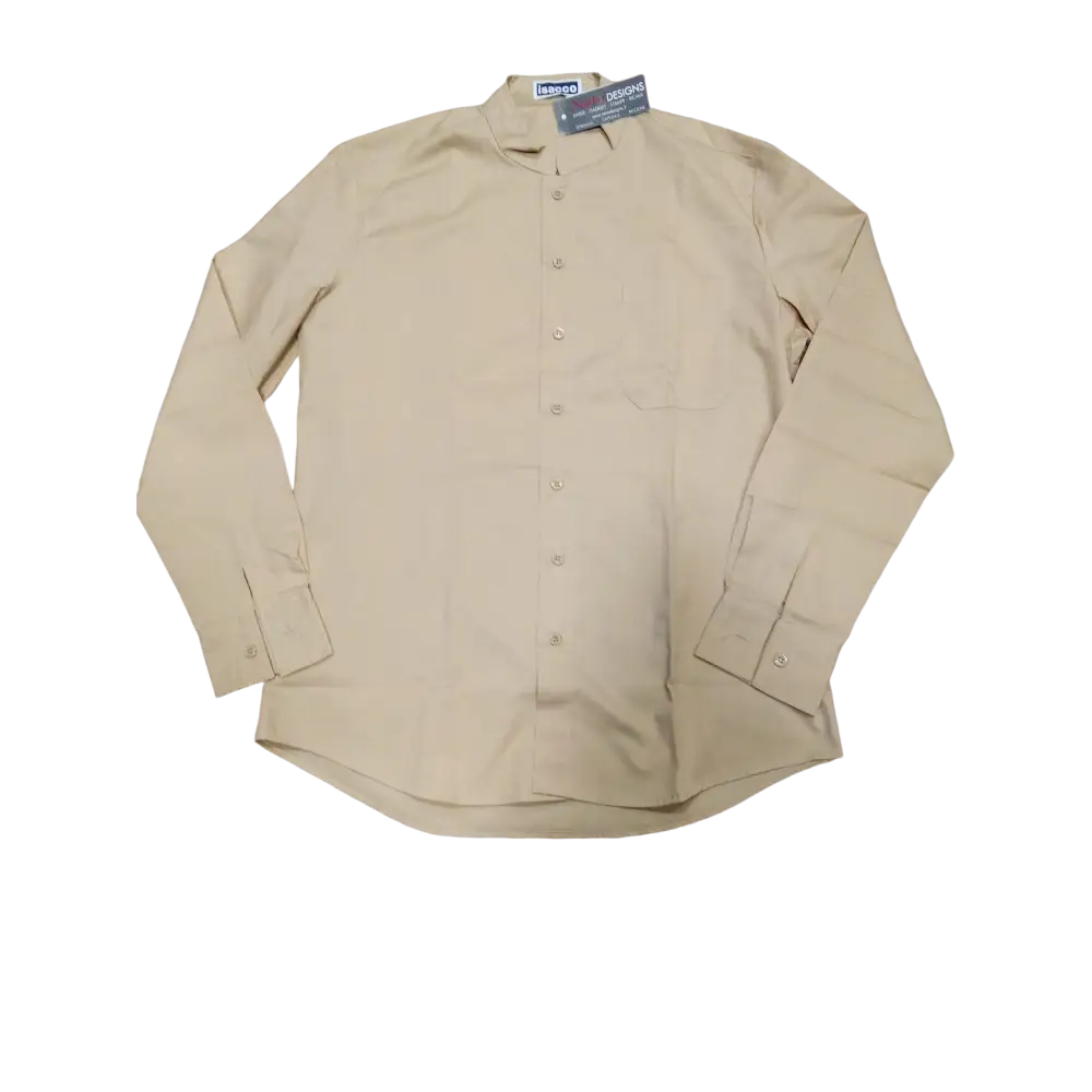 Camicia khaki a bottoni con maniche lunghe e colletto, realizzata in cotone.