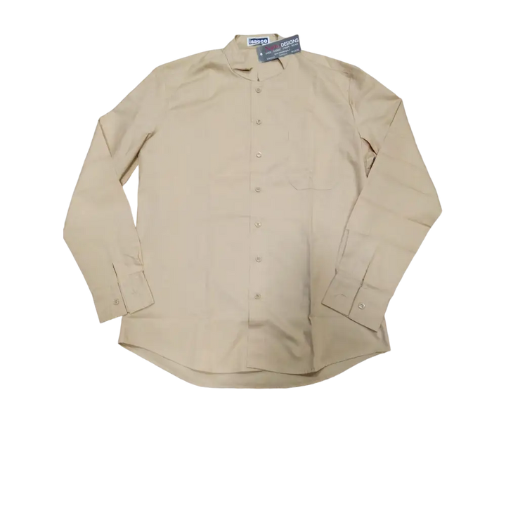 Camicia khaki a bottoni con maniche lunghe e colletto, realizzata in cotone.