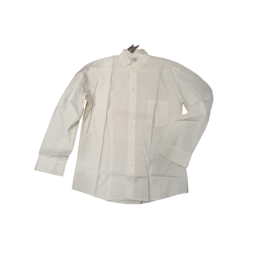 Camicia bianca con maniche lunghe e colletto, probabilmente in cotone o poliestere.