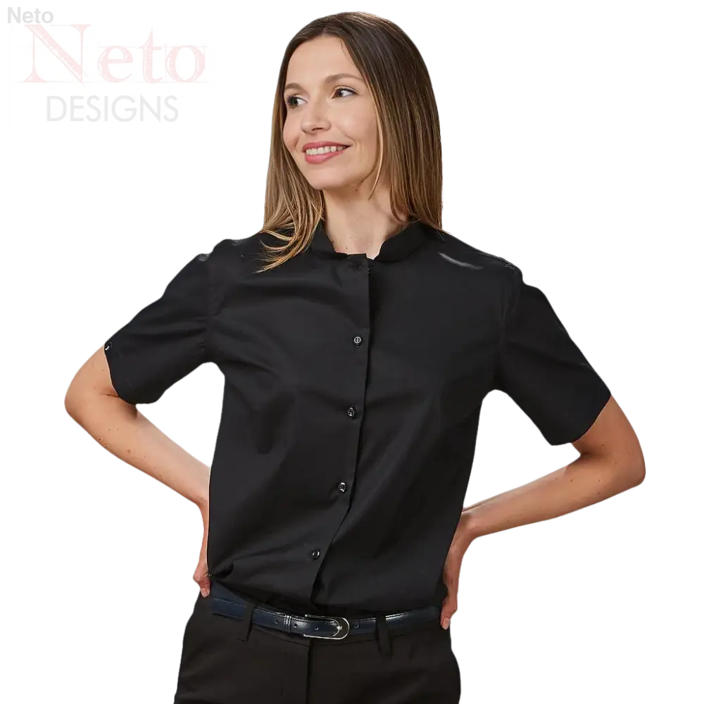 Camicia donna stile coreano manica corta nera con bottoni