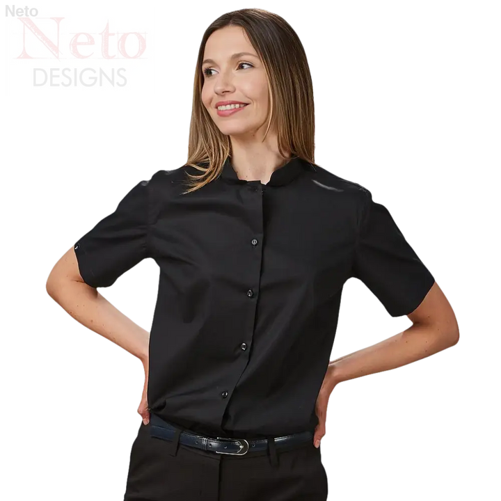 Camicia donna stile coreano manica corta nera con bottoni