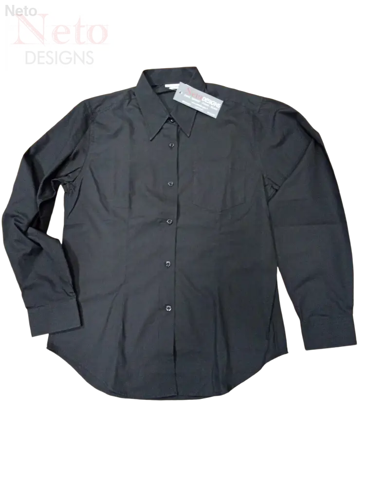 Camicia da donna in tessuto leggero misto cotone poliestere con taschino nero