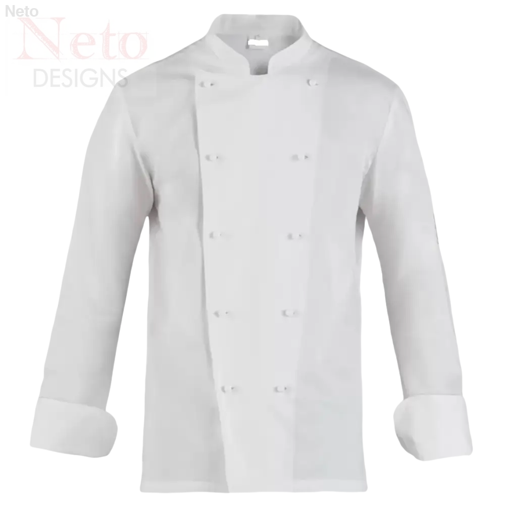 Giacca cuoco bianca manica lunga con porta penne doppiopetto