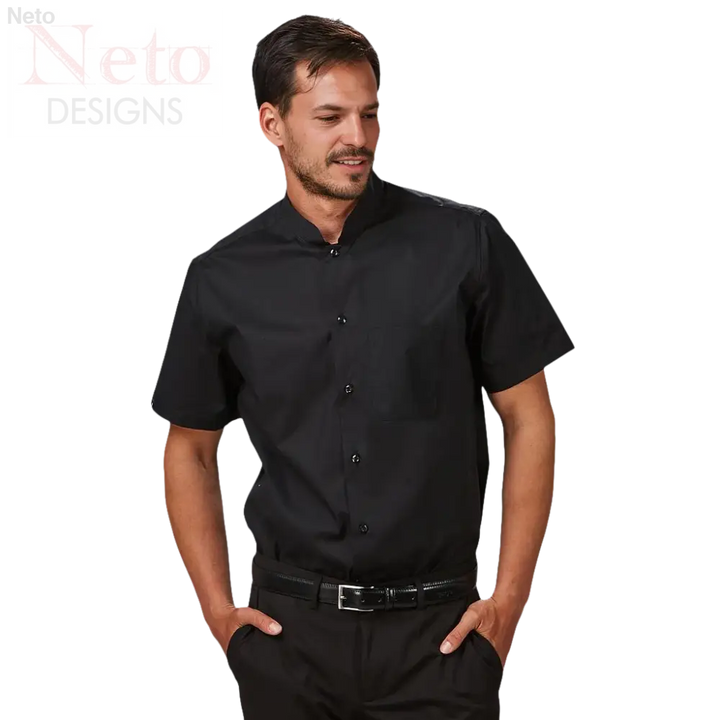 Camicia uomo alla coreana manica corta nera