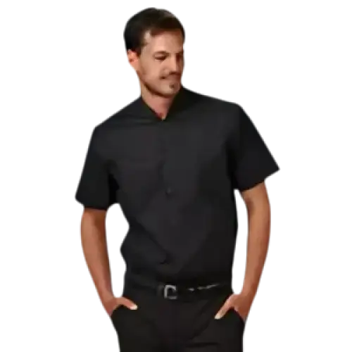 CAMICIA UOMO ALLA COREANA MANICA CORTA - Nero / 36