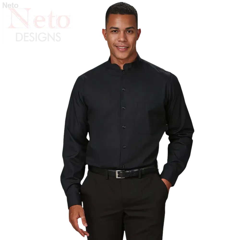 Camicia uomo alla coreana nera manica lunga