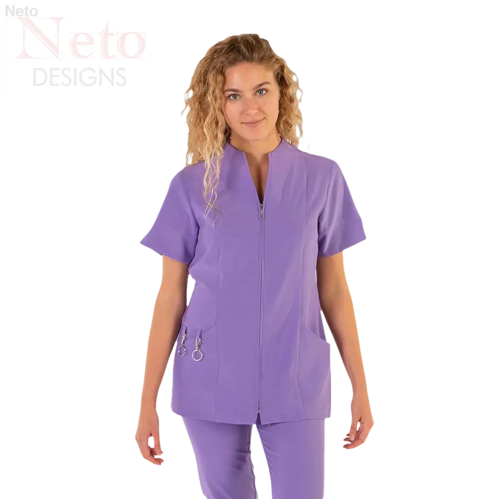 Casacca donna con zip, moderno collo e spacchi laterali in lavanda