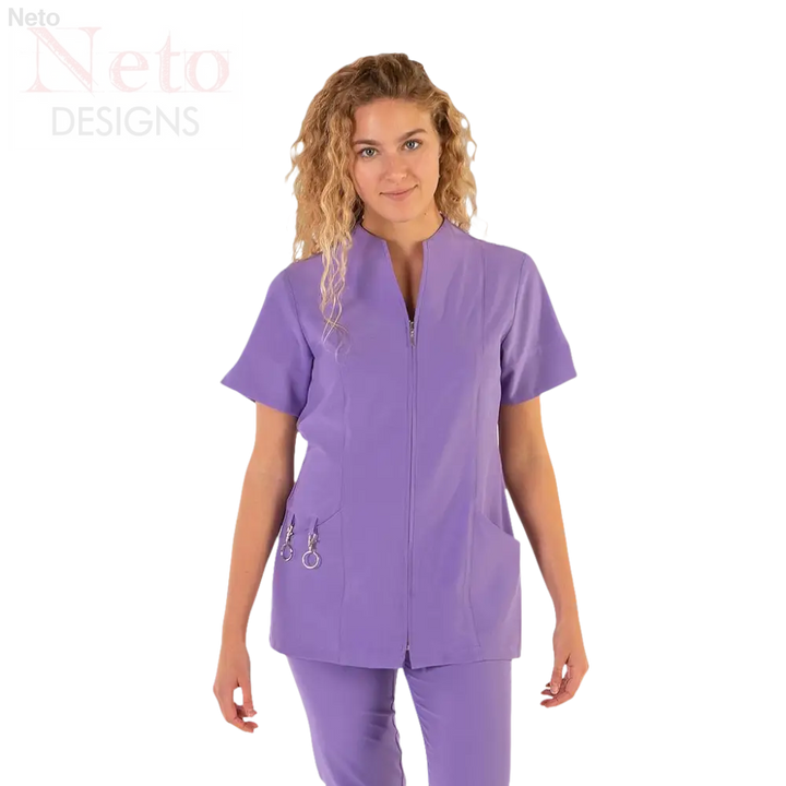 Casacca donna con zip, moderno collo e spacchi laterali in lavanda