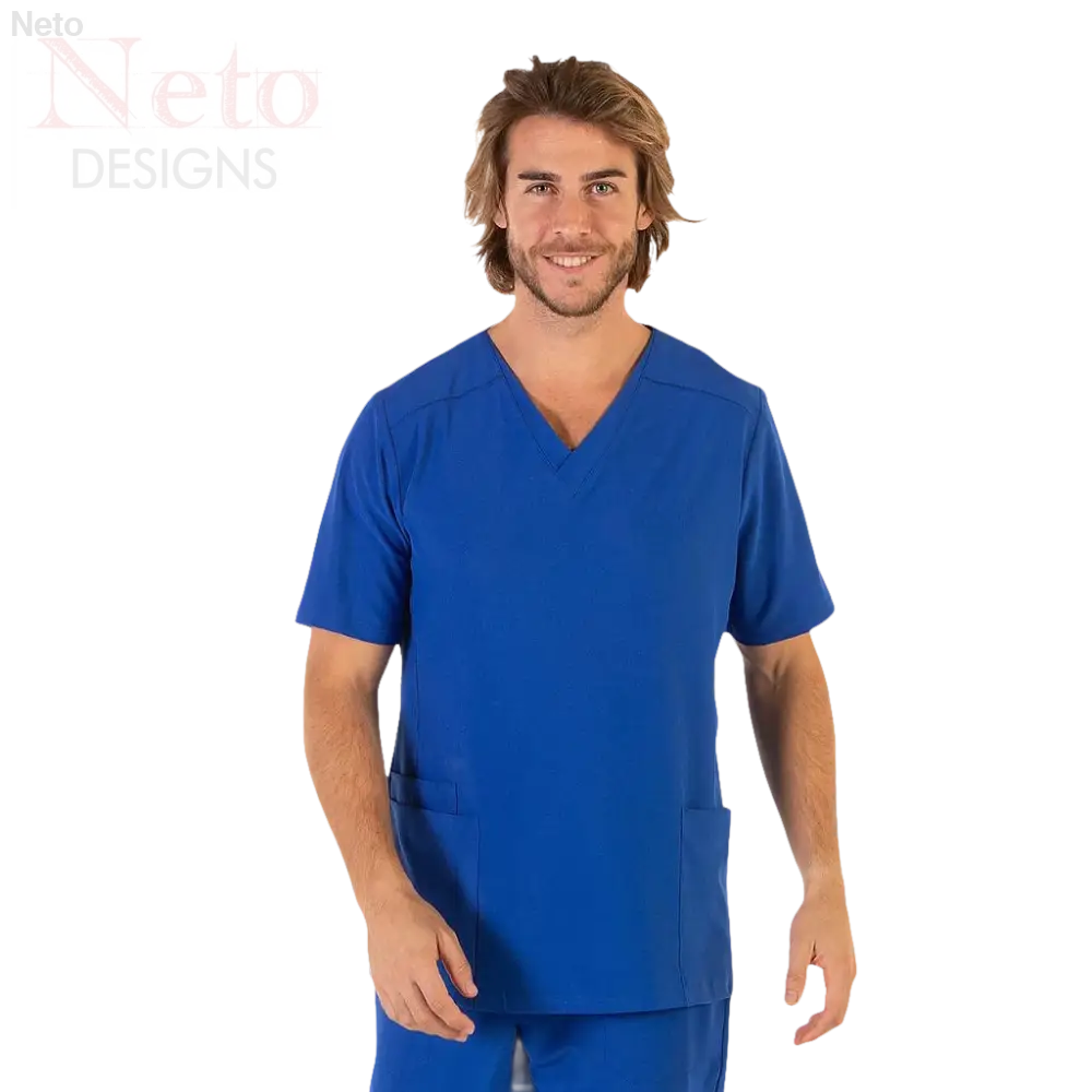 Casacca uomo versatile con maniche corte, capo progettato elegante scollo blu