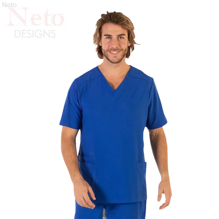 Casacca uomo versatile con maniche corte, capo progettato elegante scollo blu