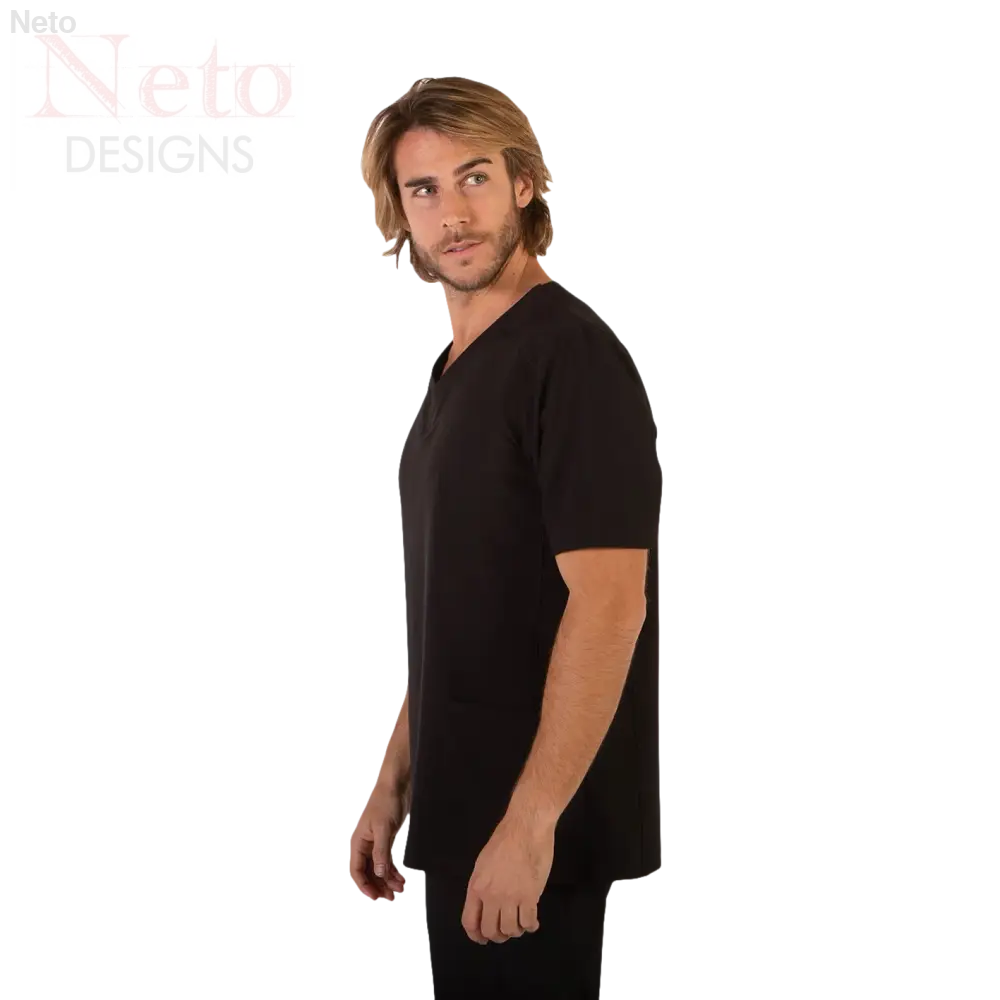 Casacca uomo versatile con elegante scollo a V nero, maniche corte presenta capo progettato confortevole