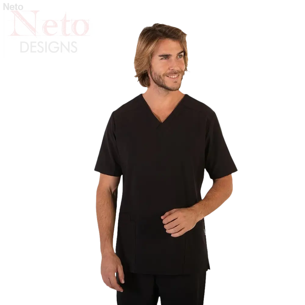 Casacca uomo versatile con maniche corte, elegante scollo a V nero