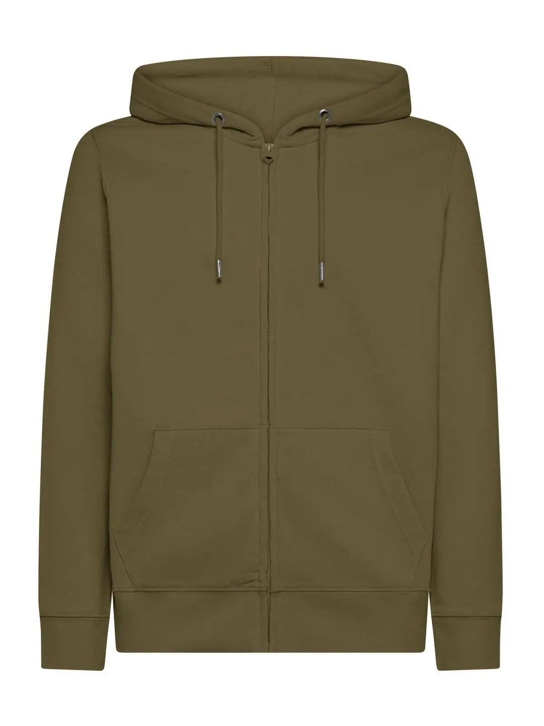 Felpa con cappuccio e zip Verde oliva — vista frontale