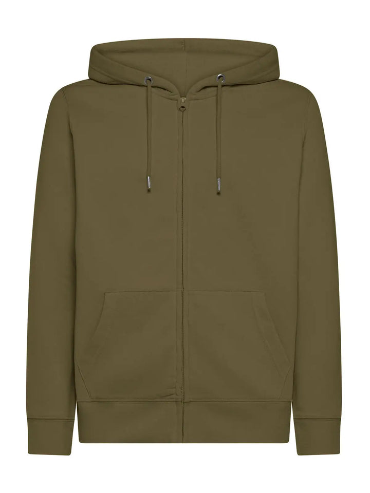 Felpa con cappuccio e zip Verde oliva — vista frontale