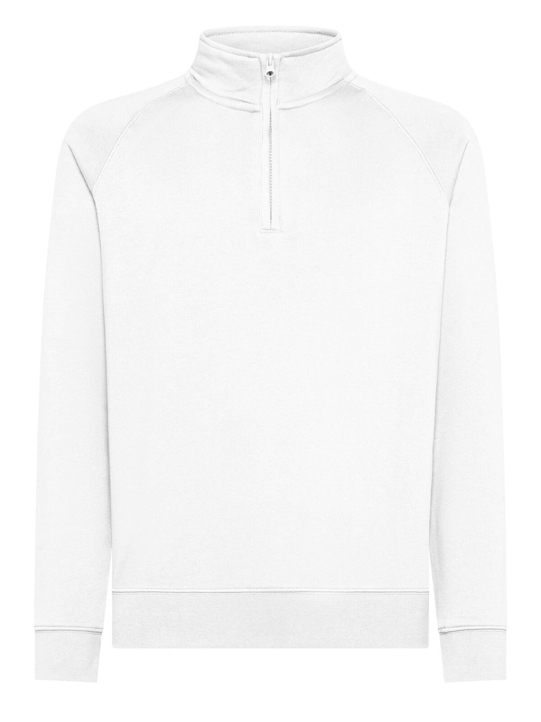 Felpa con mezza zip bianca, vista frontale