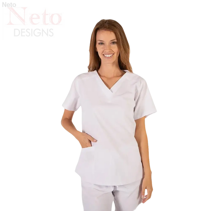 Casacca donna microfibra bianca con maniche corte e scollo a V