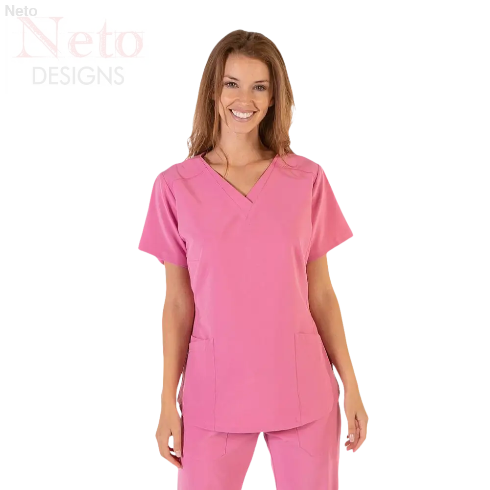 Casacca donna microfibra rosa in giacca con maniche corte e scollo V