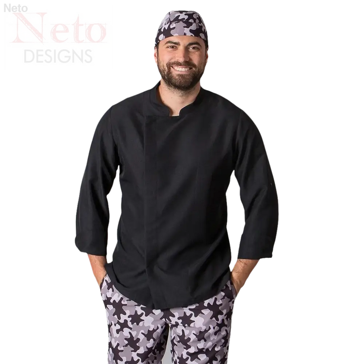 Cuoco sorridente in giacca microfibra manica lunga con colletto mao