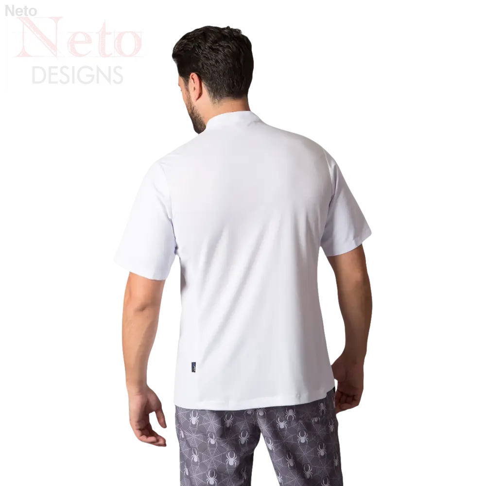 Giacca cuoco microfibra manica corta bianca colletto mao