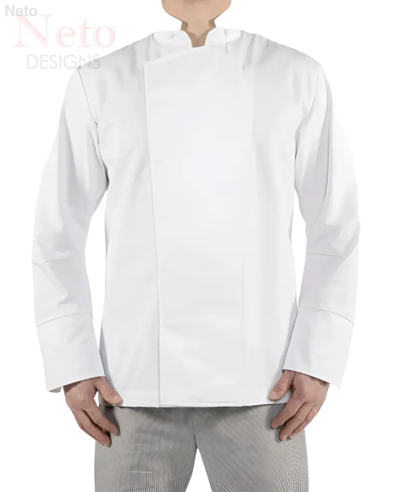 Giacca da cuoco bianca con doppia pettorina e colletto abbottonato