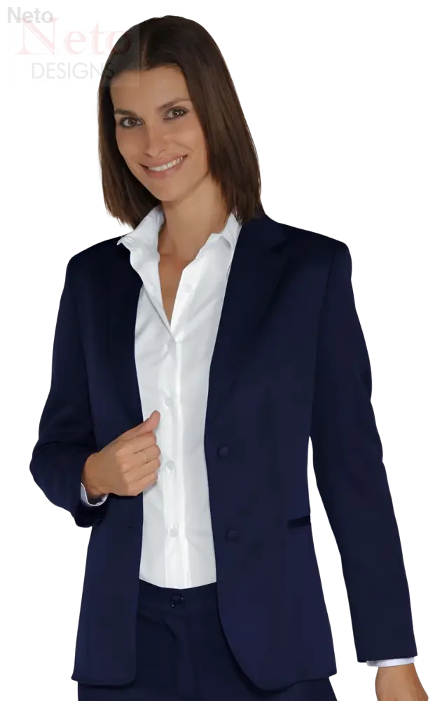 Giacca donna blazer blu navy con revers a incavo e due bottoni