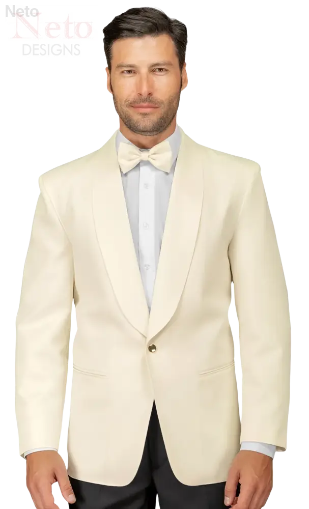 Giacca scialle monopetto in crema con revers in raso e bottone singolo