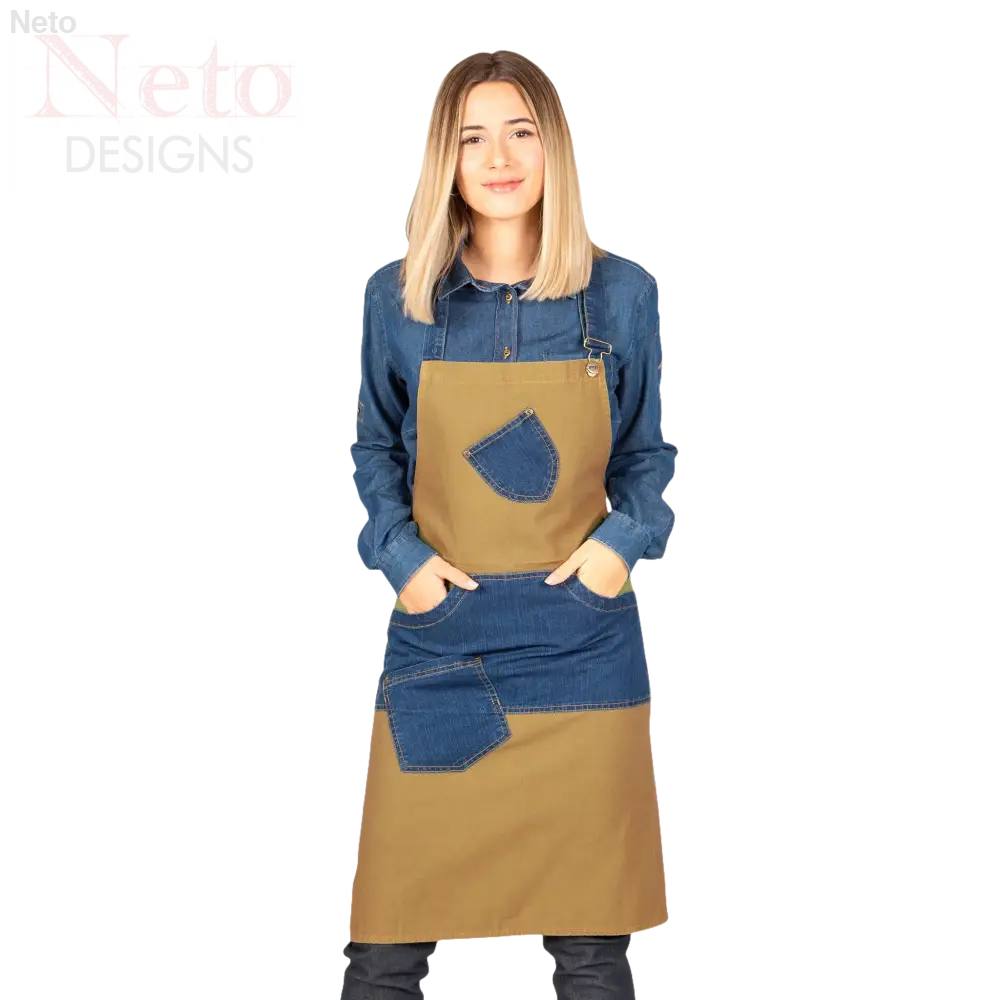 Grembiule con pettorina in jeans indaco combi twill esclusiva