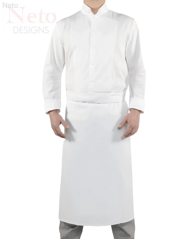 Grembiule lungo bianco lavabile industrialmente, 92×98 cm fettuccia, anti-piega