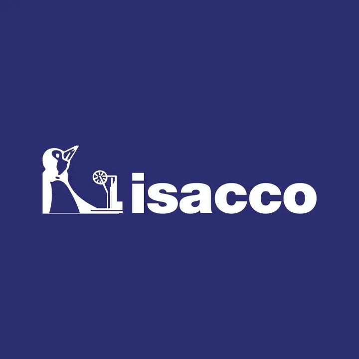Logo bianco Isacco su sfondo blu