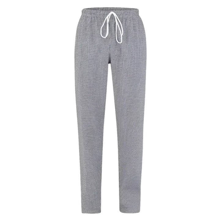 Pantaloni con coulisse a righe bianche e grigie.