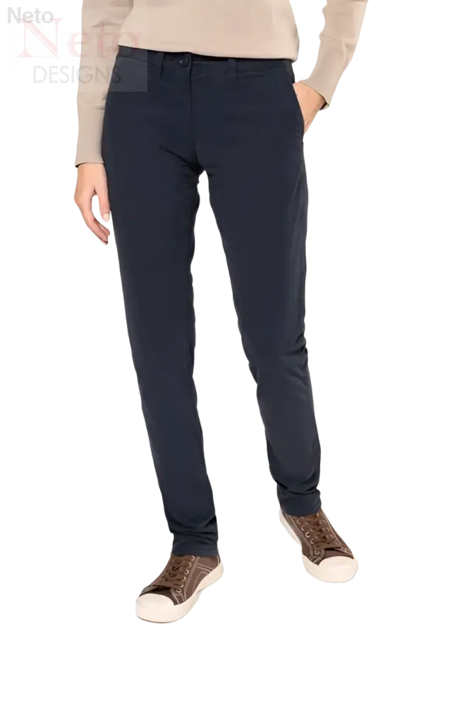 Pantaloni chino donna stretch blu navy slim fit con tasche a cinque