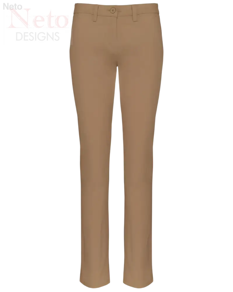 Pantalone donna stretch khaki in twill di cotone con tasche