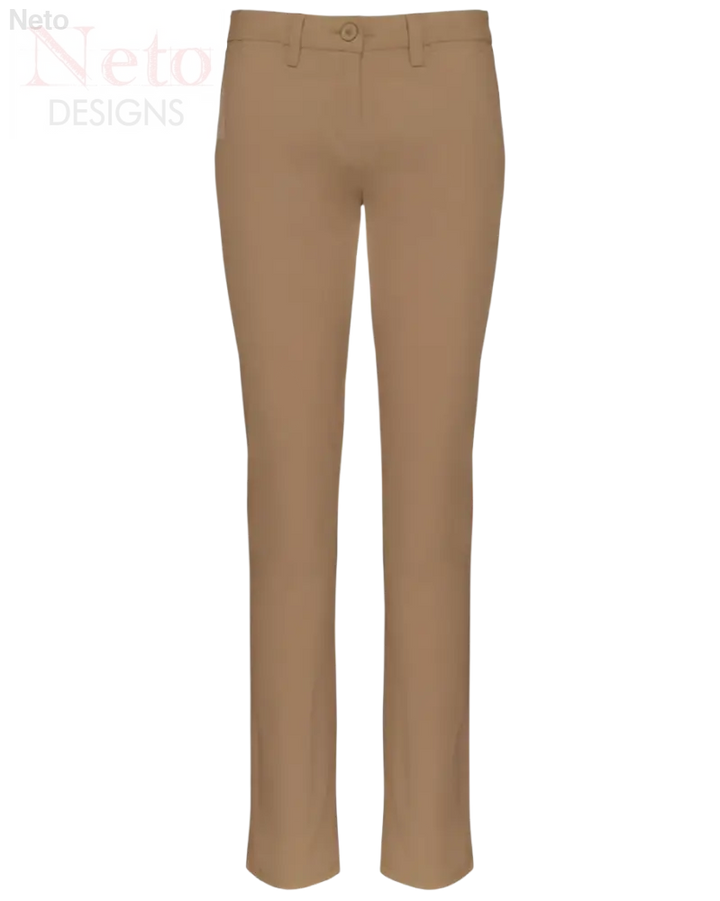 Pantalone donna stretch khaki in twill di cotone con tasche