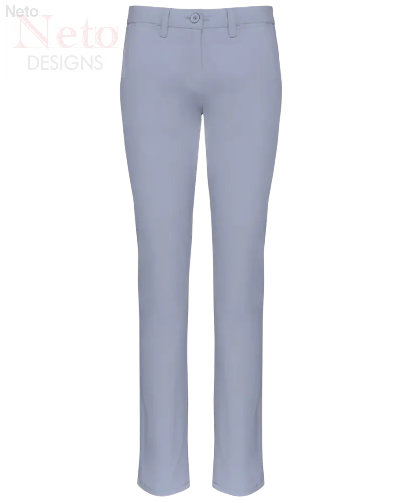 Pantaloni chino donna stretch azzurri con tasche in cotone twill