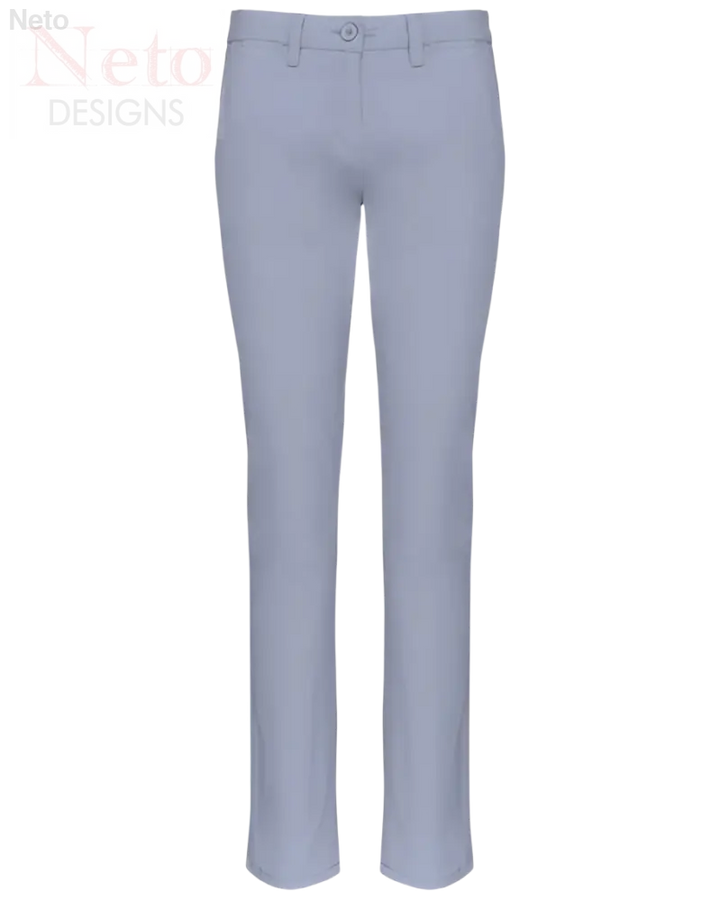 Pantaloni chino donna stretch azzurri con tasche in cotone twill