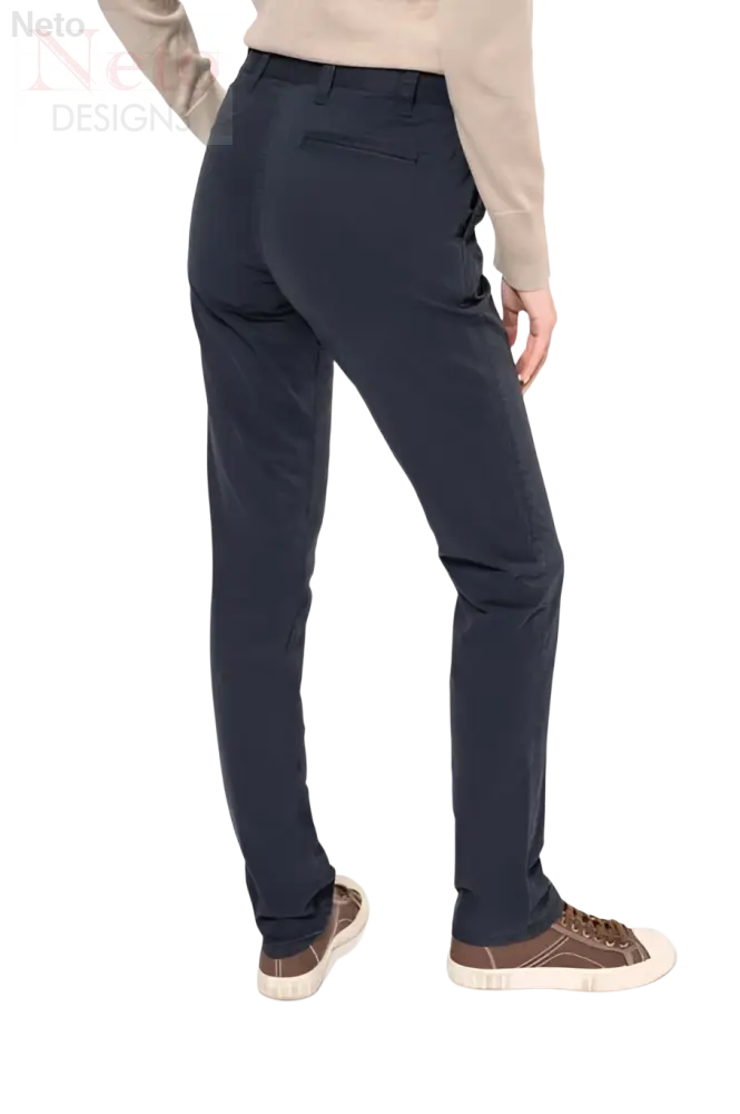 Pantalone donna stretch in cotone twill blu navy slim fit con tasche