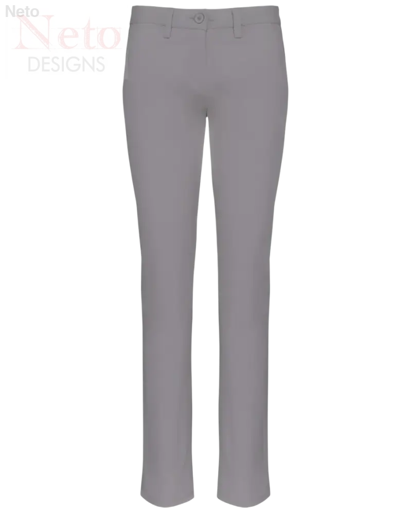 Pantaloni donna stretch grigi in twill di cotone con tasche e chiusura a bottoni