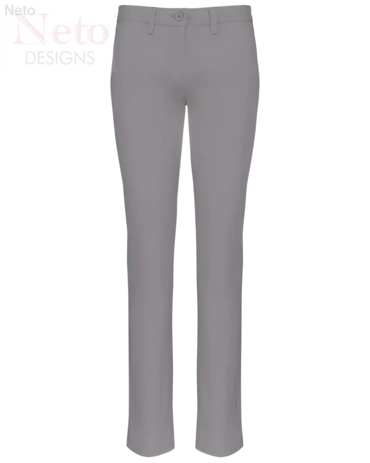 Pantaloni donna stretch grigi in twill di cotone con tasche e chiusura a bottoni