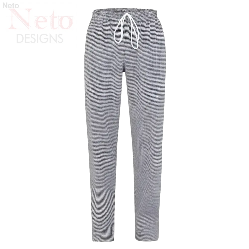Pantalone unisex regolabile in cotone grigio e bianco a righe