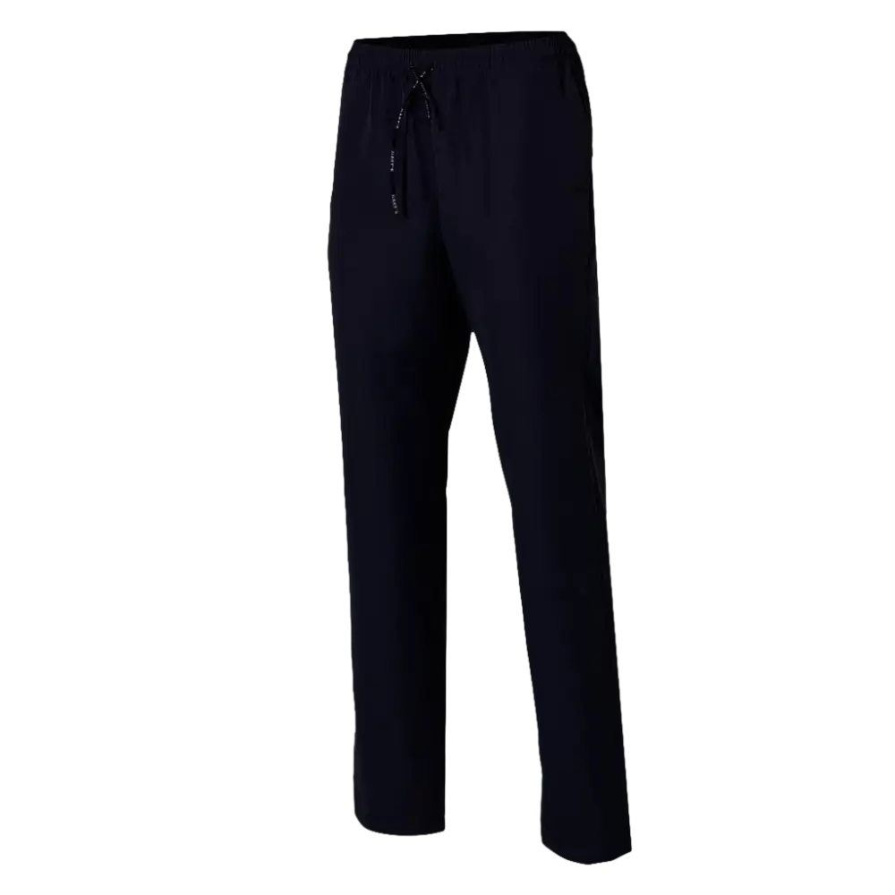 Pantaloni da uomo blu scuro con coulisse in vita.