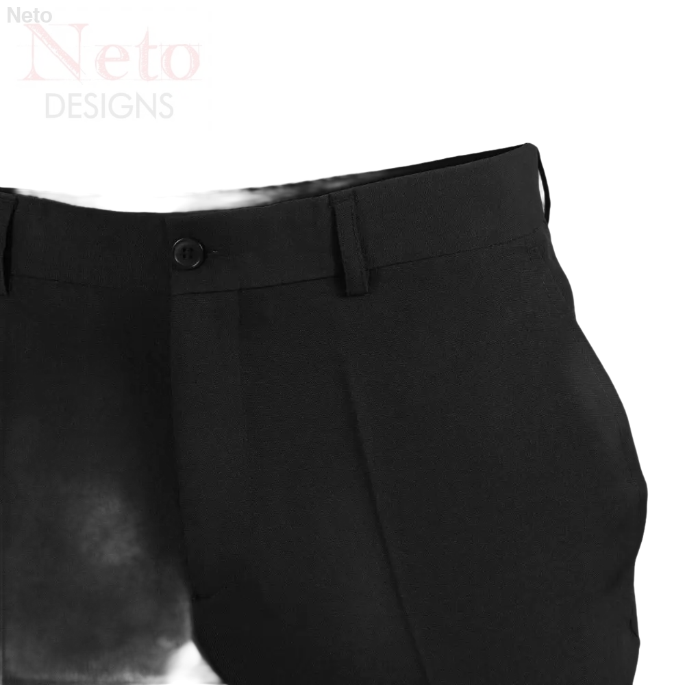 Pantaloni uomo neri stretch senza pinces con bottone e passanti