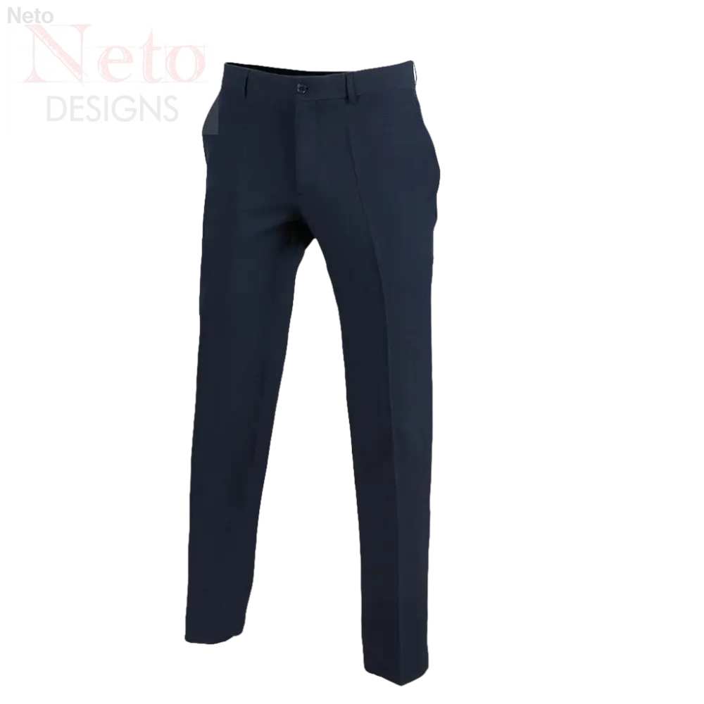 Pantaloni uomo formali blu scuro senza pinces stretch