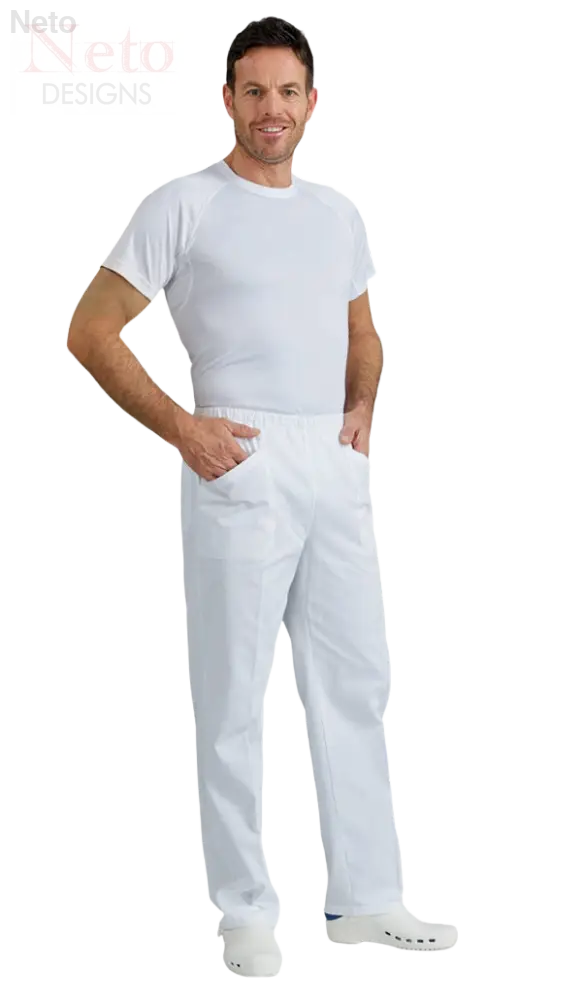 Pantaloni bianchi in cotone con elastico e tasche laterali in offerta